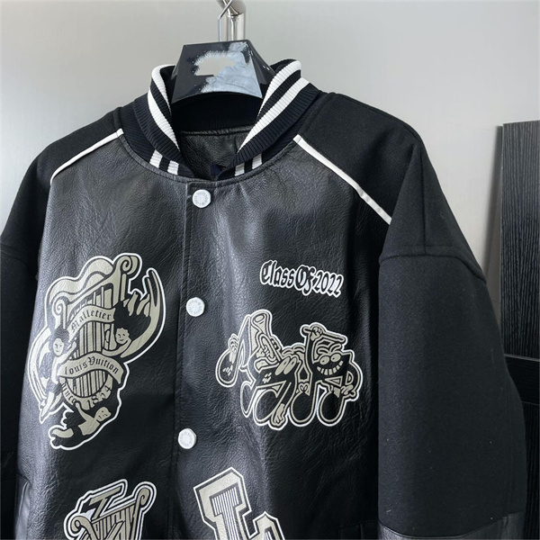 1AATMF LOUIS VUITTON コピー ジャケット Varsity レザー ウール タオル ロゴ 刺繡 ルイヴィトン