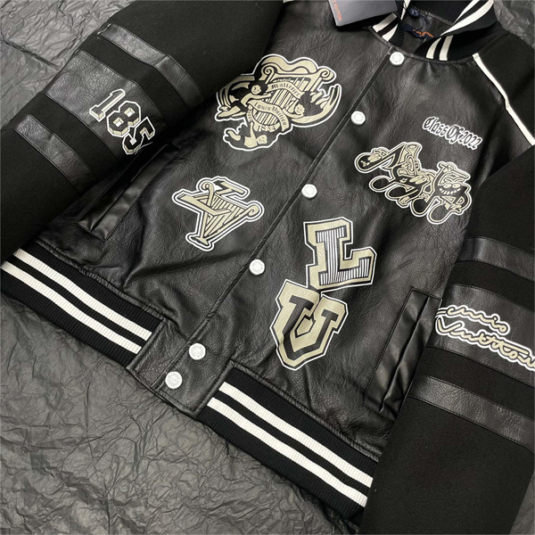 1AATMF LOUIS VUITTON コピー ジャケット Varsity レザー ウール タオル ロゴ 刺繡 ルイヴィトン