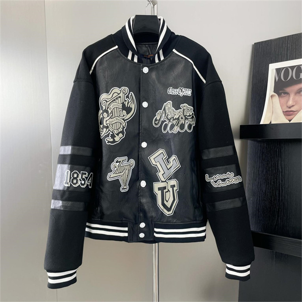 1AATMF LOUIS VUITTON コピー ジャケット Varsity レザー ウール タオル ロゴ 刺繡 ルイヴィトン