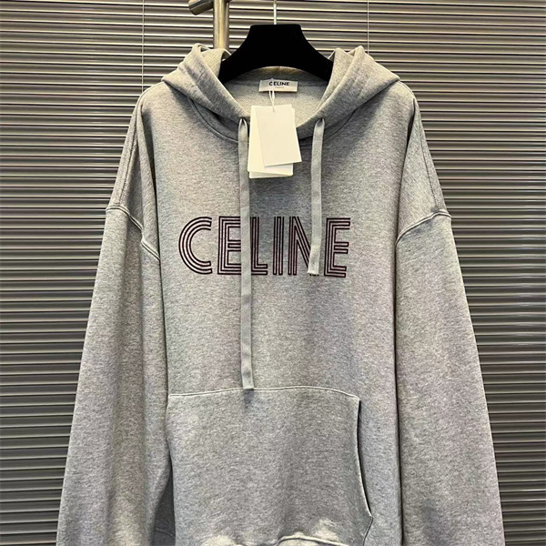 セリーヌ 偽物 パーカー コットン ラインデザイン ロゴ プリント 抜け感 CELINE