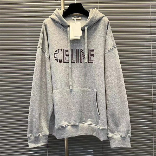 セリーヌ 偽物 パーカー コットン ラインデザイン ロゴ プリント 抜け感 CELINE