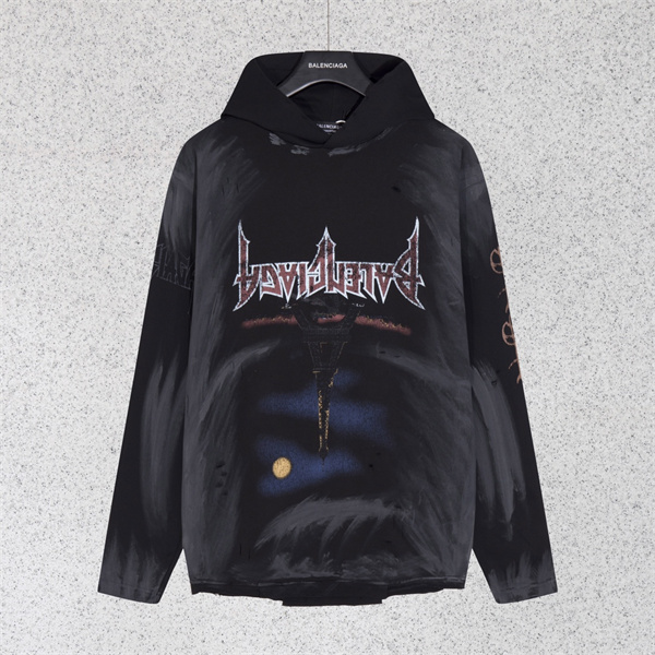 秋冬人気色コーデスタイルを演出 バレンシアガ コピー パーカー フード付き プリントロゴ BALENCIAGA