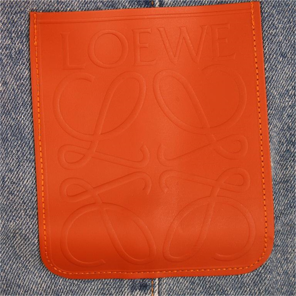 ロエベ スーパーコピー デニムジャケット レザー ロゴ Anagram アナグラム ショット丈 LOEWE
