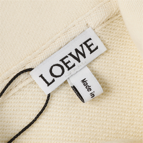 LOEWE コピー パーカー クリームカラー レザーロゴ オーバーサイズ 純綿生地 ロエベ 