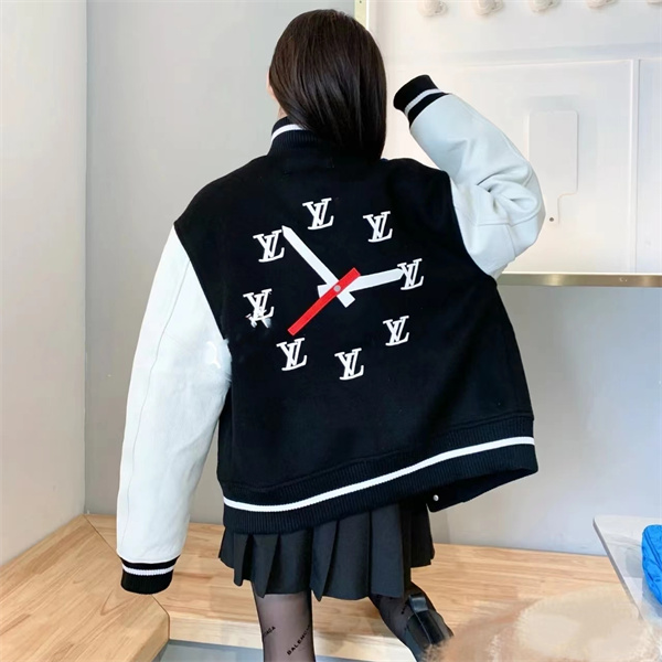 ルイヴィトン コピー ジャケット 刺繍 ロゴ 時計 ウール レザー袖 LOUIS VUITTON