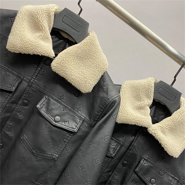 ルイヴィトン スーパーコピー ジャケット ブルゾン レザー フリース襟 LOUIS VUITTON