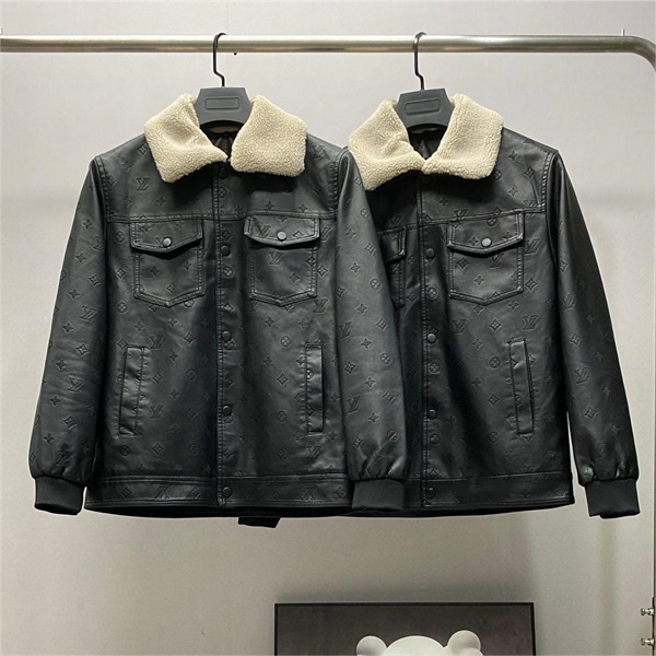 ルイヴィトン スーパーコピー ジャケット ブルゾン レザー フリース襟 LOUIS VUITTON