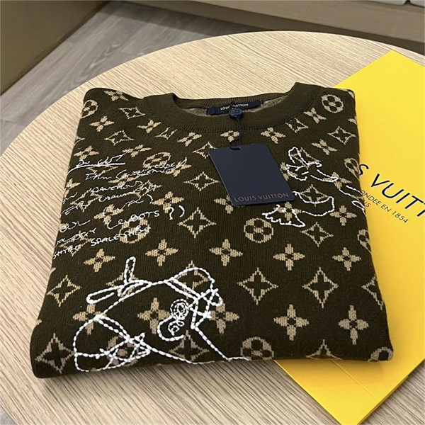 ルイヴィトン コピー セーター モノグラム 刺繡 Doodles ロゴ クルーネック LOUIS VUITTON