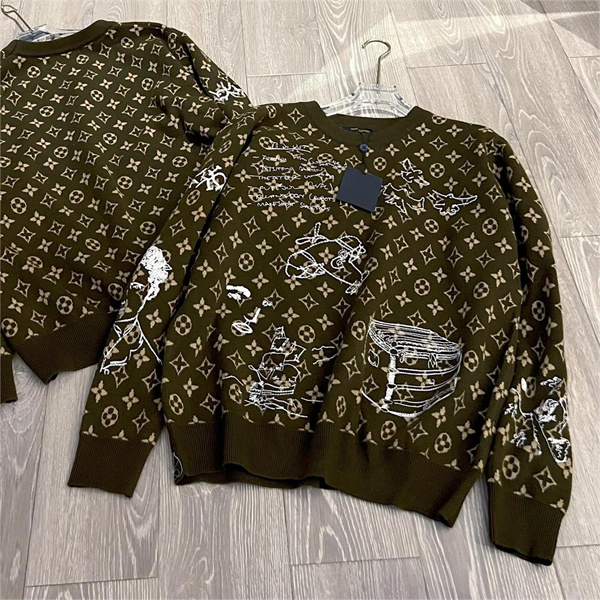 ルイヴィトン コピー セーター モノグラム 刺繡 Doodles ロゴ クルーネック LOUIS VUITTON