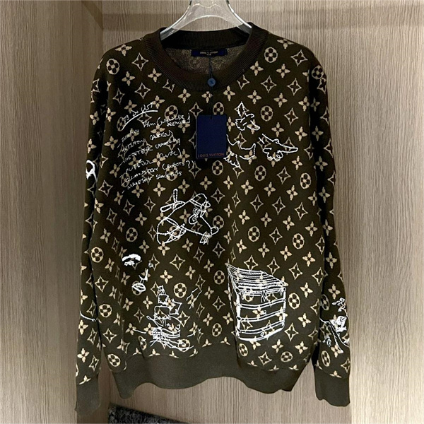 ルイヴィトン コピー セーター モノグラム 刺繡 Doodles ロゴ クルーネック LOUIS VUITTON