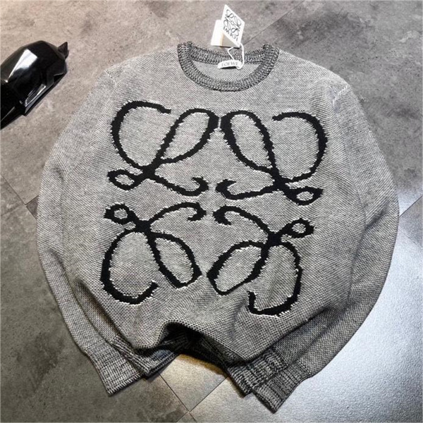 LOEWE スーパーコピー セーター ロゴ  グレー ジャカード ロゴ クルーネック ロエベ