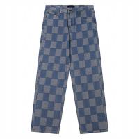 ルイヴィトン スーパーコピー ジーンズ チェック柄 レトロ デニム 脚長効果 LOUIS VUITTON