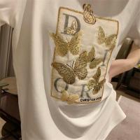 愛らしい ディオール コピー Ｔシャツ 刺繍 蝶々 ゴールド イラスト DIOR