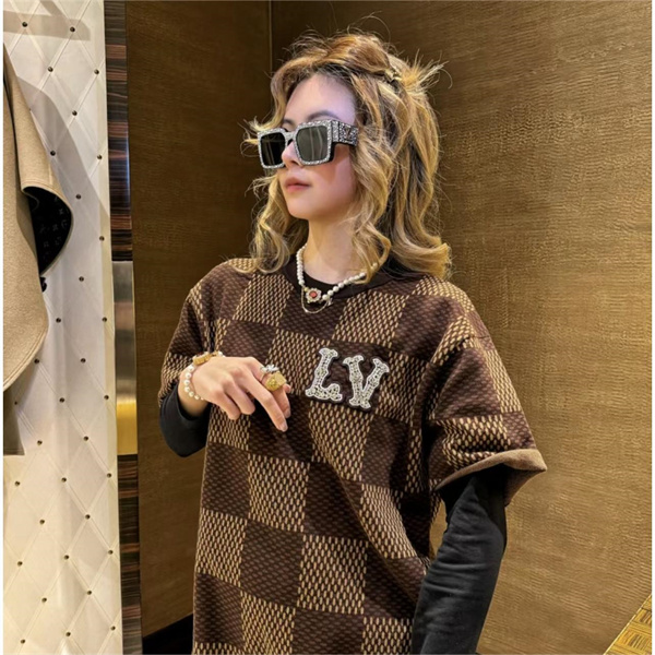 LOUIS VUITTON スーパーコピー Ｔシャツ ダミエ ロゴ ニット ウール30％ ルイヴィトン