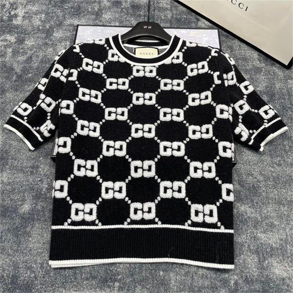 グッチ GUCCI スーパーコピー ニットＴシャツ タオル 刺繍 ロゴ モノグラム 2色 レディース 