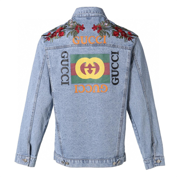 グッチ GUCCI コピー ジャケット 刺繡ロゴ 定番 プリント ローズ バラ デニム