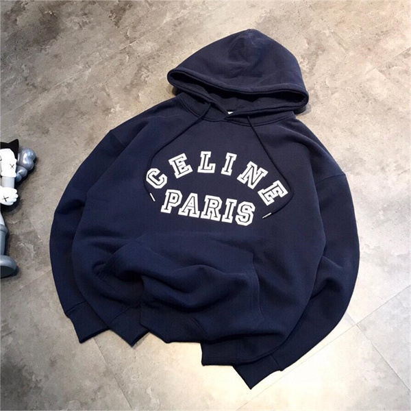 CELINE コピー パーカー 裏起毛 ロゴ プリント レディース マフポケット セリーヌ