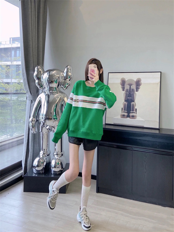 GUCC1 偽物 トレーナー グリーン ロゴ プリント 柄 100%コットン 男女兼用