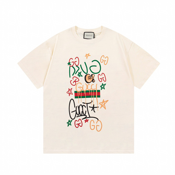 GUCCI スーパーコピー Ｔシャツ グラフィティ風 ロゴ プリント 純綿素材 2色