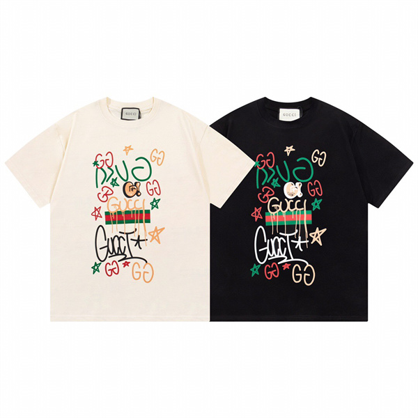 GUCCI スーパーコピー Ｔシャツ グラフィティ風 ロゴ プリント 純綿素材 2色