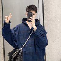 BALENCIAGA スーパーコピー フーデッドシャツ チェック柄 フラノ ネイビー バレンシアガ