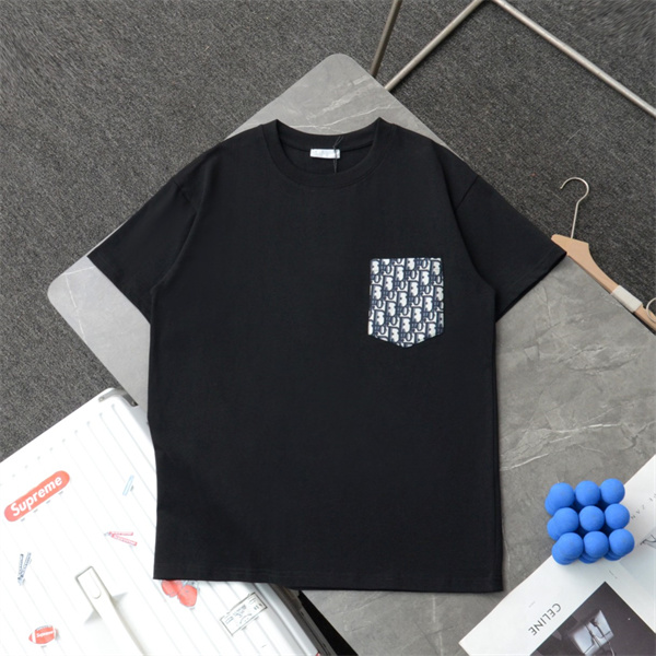 ディオール スーパーコピー Ｔシャツ モノグラム ロゴ プリント ポケット 2色 純綿 ユニセックス