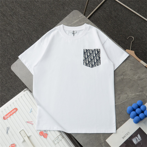 ディオール スーパーコピー Ｔシャツ モノグラム ロゴ プリント ポケット 2色 純綿 ユニセックス