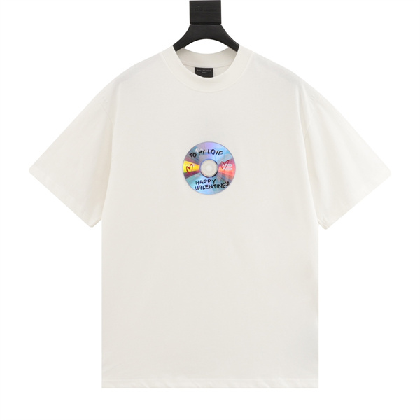 バレンタインデーコラボ新作 BALENCIAGA 偽物 Ｔシャツ CD 柄 プリント レトロ感 コットン バレンシアガ