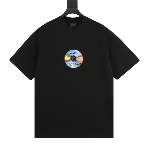 バレンタインデーコラボ新作 BALENCIAGA 偽物 Ｔシャツ CD 柄 プリント レトロ感 コットン バレンシアガ