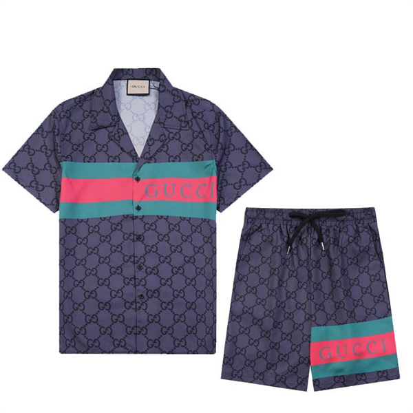 GUCCI コピー セットアップ グッチ モノグラム 定番 ロゴ プリント 半袖 ハーフパンツ