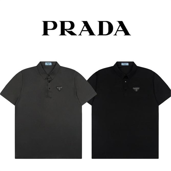 PRADA コピー ポロシャツ メタル 金属 三角 ロゴ 弾力性 通気性 涼しい素材 プラダ 