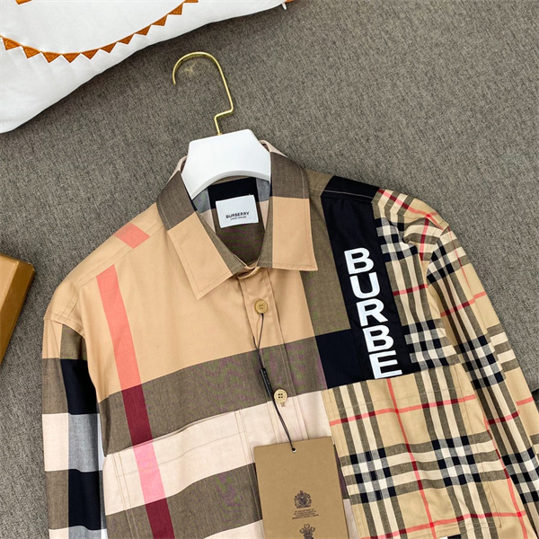 バーバリー スーパーコピー シャツ ロゴプリント パッチワーク チェック コットン BURBERRY