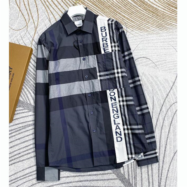 バーバリー スーパーコピー シャツ ロゴプリント パッチワーク チェック コットン BURBERRY