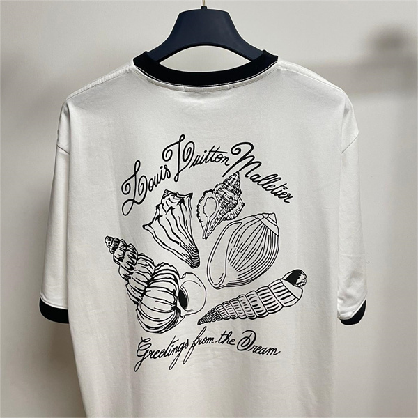 LOUIS VUITTON スーパーコピー Ｔシャツ ヤシ 海の貝殻 純綿素材 ロゴ プリント ルイヴィトン