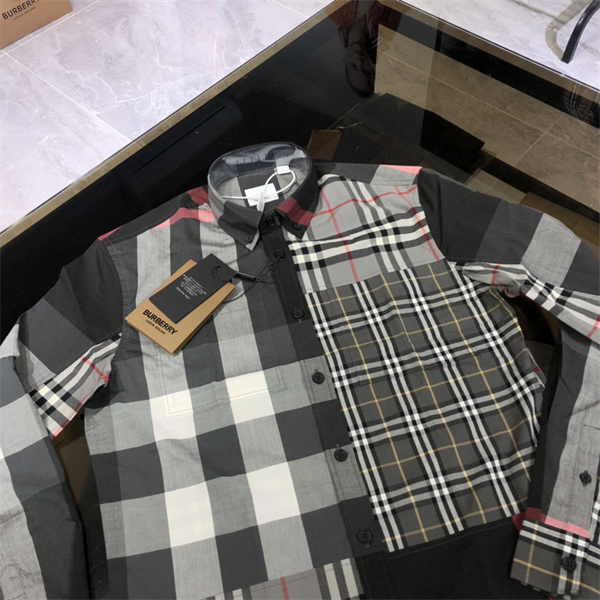 バーバリー スーパーコピー シャツ パネルデザイン メンズ チェック柄 BURBERRY
