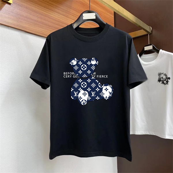 LOUIS VUITTON コピー Ｔシャツ 純綿生地 ロゴ プリント メンズ クマ レトロ 100％コットン ルイヴィトン