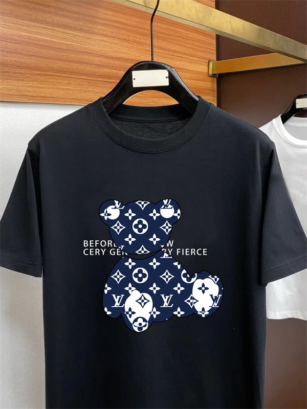 LOUIS VUITTON コピー Ｔシャツ 純綿生地 ロゴ プリント メンズ クマ レトロ 100％コットン ルイヴィトン