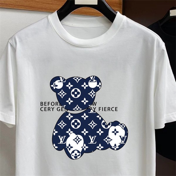 LOUIS VUITTON コピー Ｔシャツ 純綿生地 ロゴ プリント メンズ クマ レトロ 100％コットン ルイヴィトン