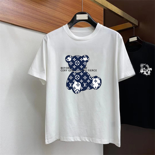 LOUIS VUITTON コピー Ｔシャツ 純綿生地 ロゴ プリント メンズ クマ レトロ 100％コットン ルイヴィトン