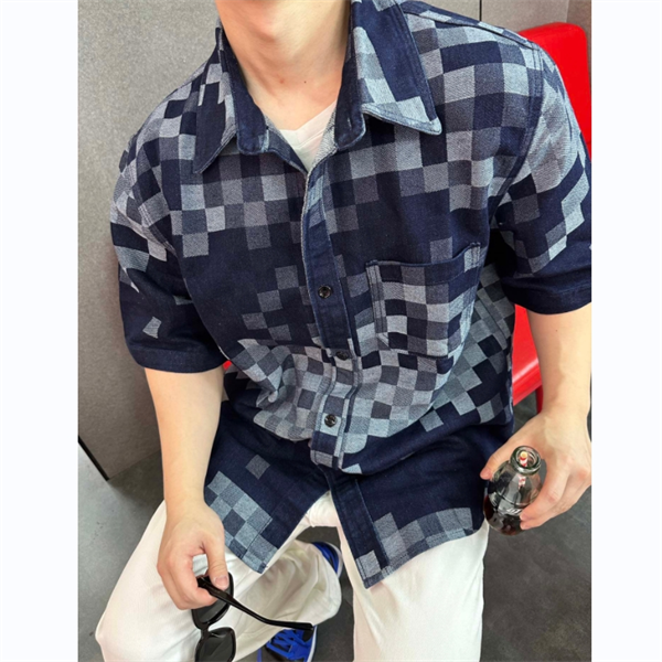 LOUIS VUITTON コピー シャツ SALT PRINT ダミエロゴ デニム 綿 ゆったり ルイヴィトン