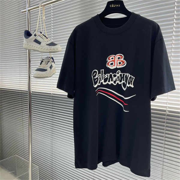 BALENCIAGA コピー Ｔシャツ レザー ロゴ 立体感 100%コットン ユニセックス バレンシアガ 