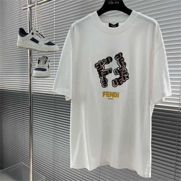 FENDI コピー Ｔシャツ ロゴ 立体感 FFロゴ 純綿生地 ユニセックス フェンディ
