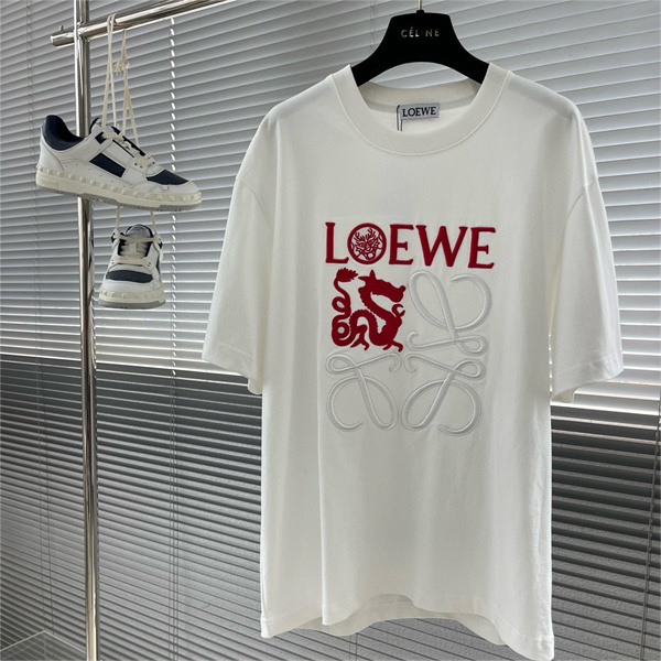 LOEWE コピー Tシャツ 龍 ロゴ 立体感 ユニセックス 2色 純綿 ロエベ 
