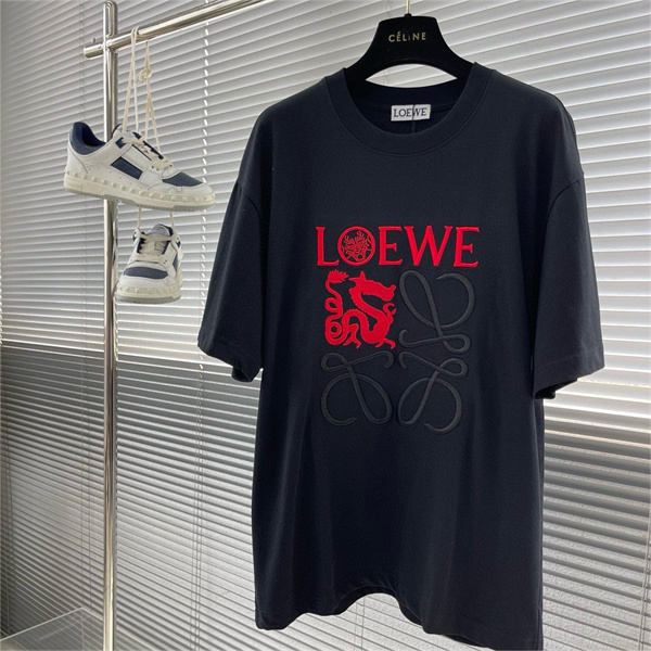 LOEWE コピー Tシャツ 龍 ロゴ 立体感 ユニセックス 2色 純綿 ロエベ 