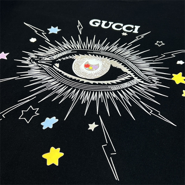 GUCCI スーパーコピー Tシャツ 悪魔の目 ロゴ プリント 100%コットン ユニセックス ゆったり