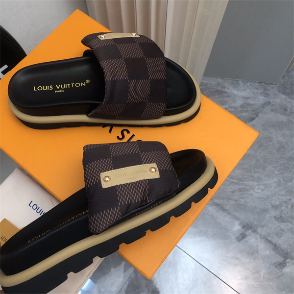 【1ACTWL】LOUIS VUITTON スーパーコピー サンダル ダミエ柄 キャンバス レザーラベル ルイヴィトン