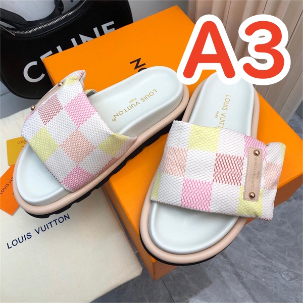 【1ACTWL】LOUIS VUITTON スーパーコピー サンダル ダミエ柄 キャンバス レザーラベル ルイヴィトン