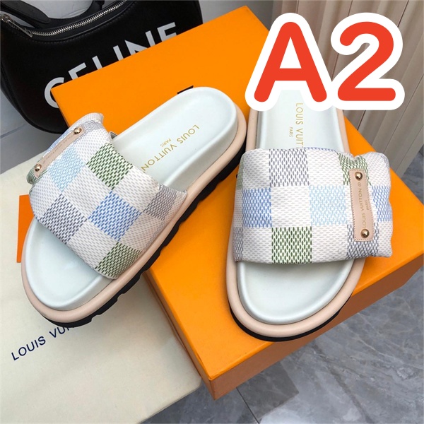 【1ACTWL】LOUIS VUITTON スーパーコピー サンダル ダミエ柄 キャンバス レザーラベル ルイヴィトン