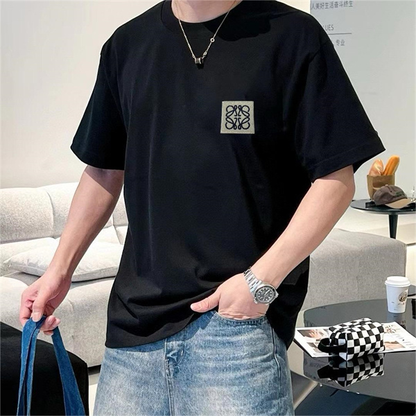 LOEWE コピー Tシャツ 刺繡 ロゴ 貼り付け 男女兼用 立体 ロゴ 2色 ロエベ 