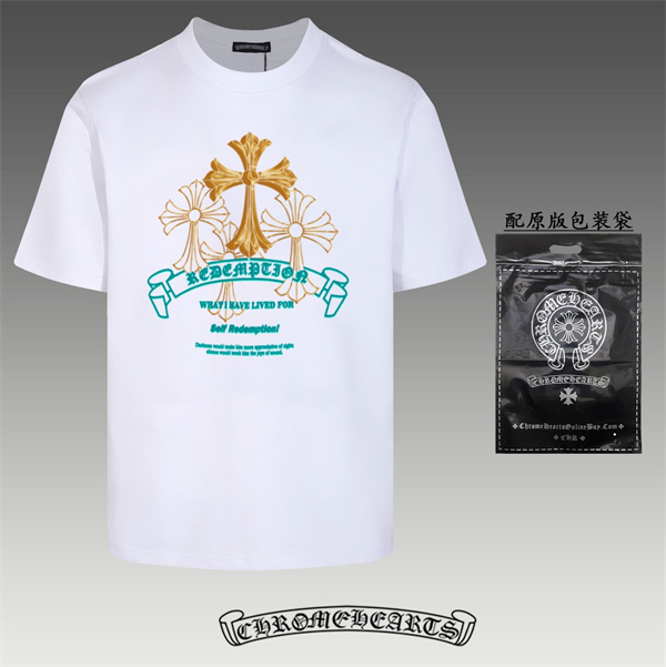 クロムハーツ 偽物 Tシャツ シンプル ゴールド ロゴ 柔らかい 快適 通気性 軽量 ユニーク CHROME HEARTS 